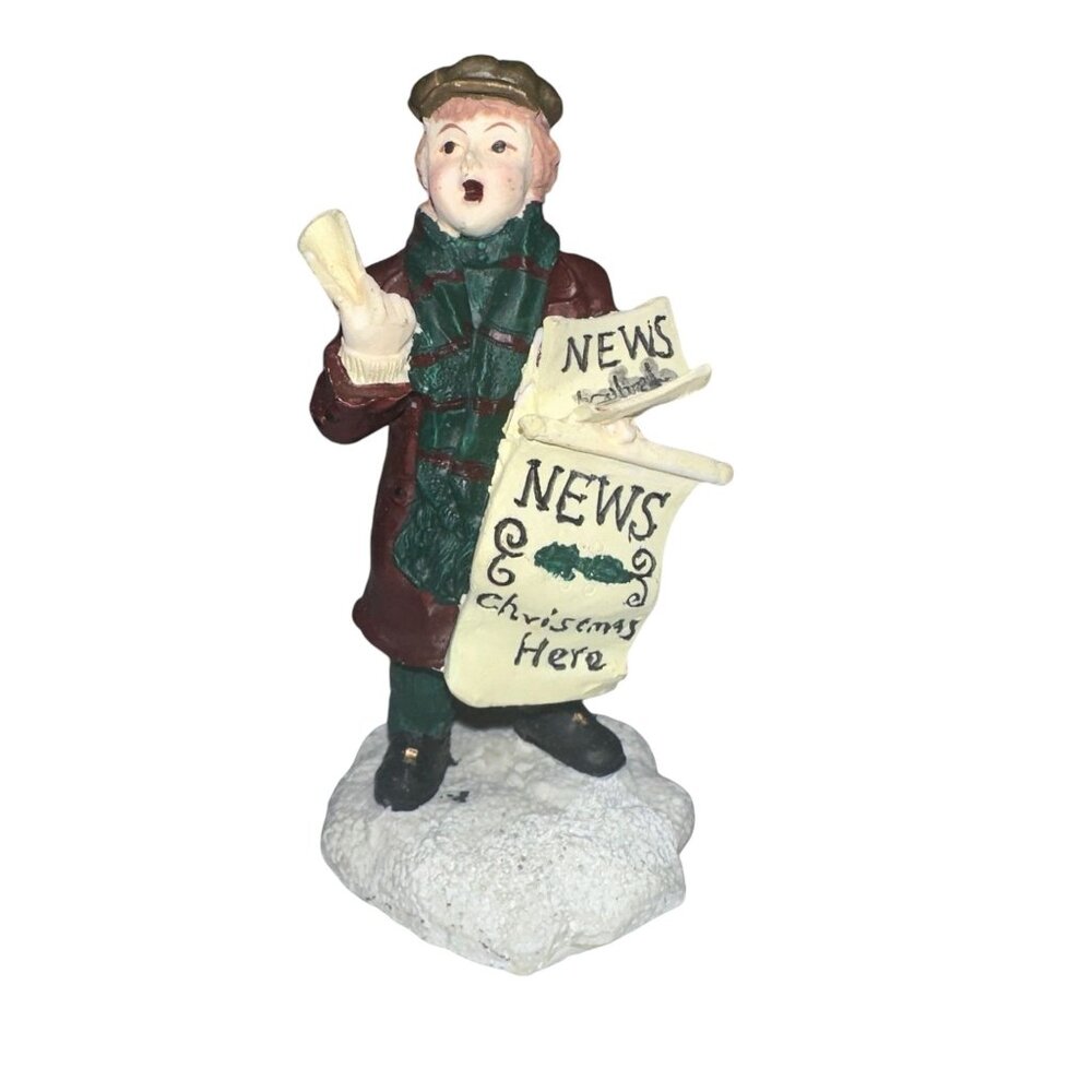 Vtg 1996 Village Square Boy Selling Newspaper Figurine Mervyns Christmas Holiday